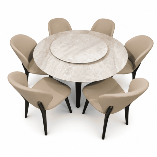 Top Rd Marble Dining Table + Dining Chairs Top Rd Marble Dining Table + Dining Chairs